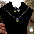 Набір прикрас кулон та сережки Серце України. На кольоровому шнурку. Колір срібло